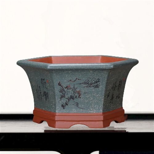 精品紫砂花盆六方形六角形大号陶瓷盆手工室内梅花老桩盆景盆