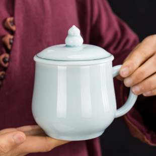 白瓷马克杯 水杯陶瓷葫芦带盖家用泡茶办公杯女士轻奢个人专用个性