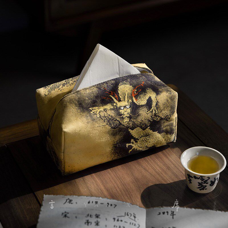 龙年纸巾盒布艺中国风纸盒茶室纸巾布袋九龙图