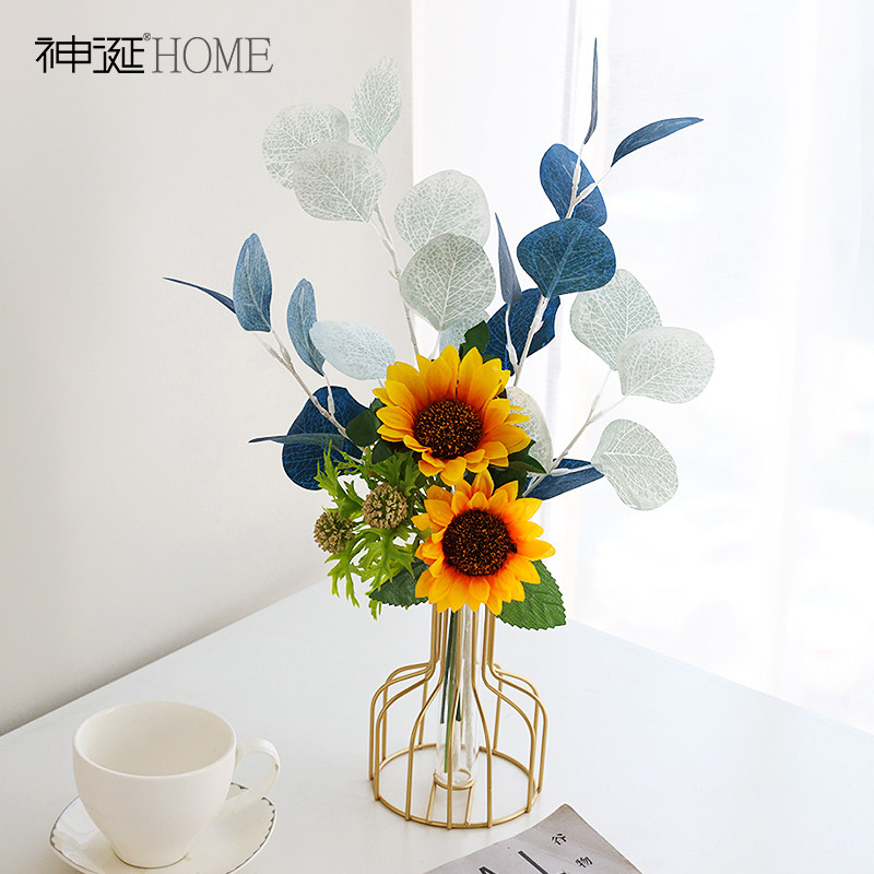 日葵假花仿真花摆设花束尤加利叶花艺