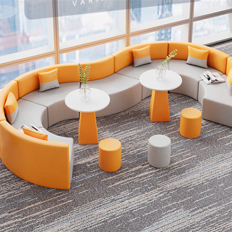 室简约现代休息区接待沙发洽谈会客弧形异形茶几组合