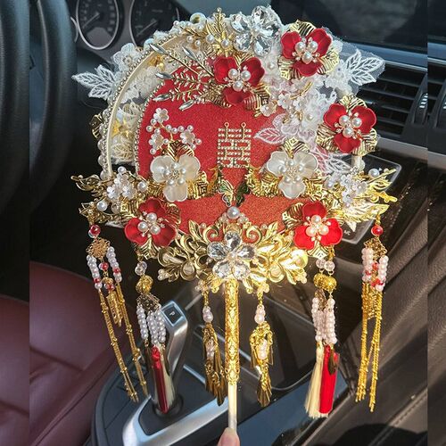 双面双色新娘手工成品团扇重工y材料包高端中式婚礼喜扇出嫁扇