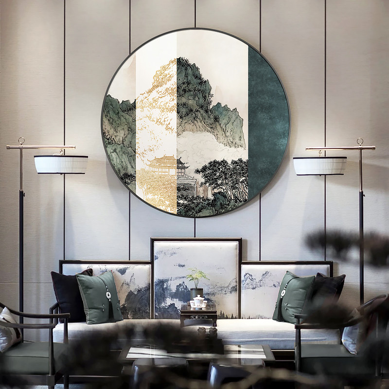 圆形背景墙画样板房壁画玄关走廊过道挂饰