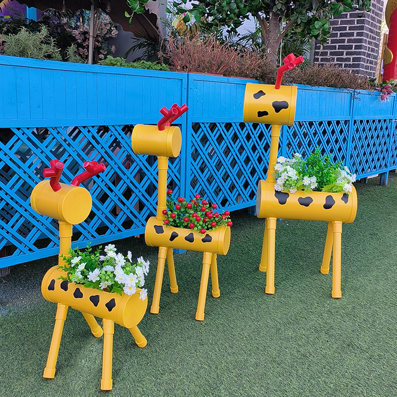 卡通动物梅花鹿一家三口可爱动物装饰摆件花盆DIY创意多肉花盆