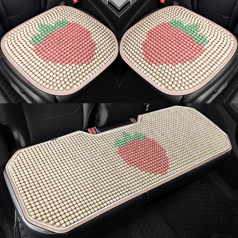 2024新款汽车坐垫四季通用半包座椅套简约可爱透气木珠夏季座垫套