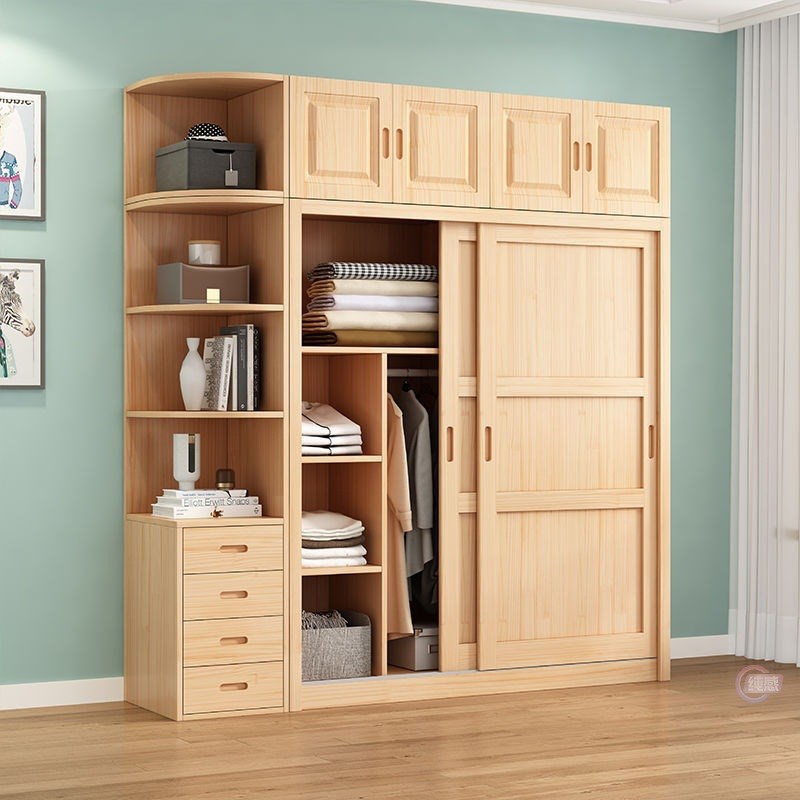 衣柜家用卧室全实木推拉门衣橱现代简约储物收纳定制简易少儿柜子