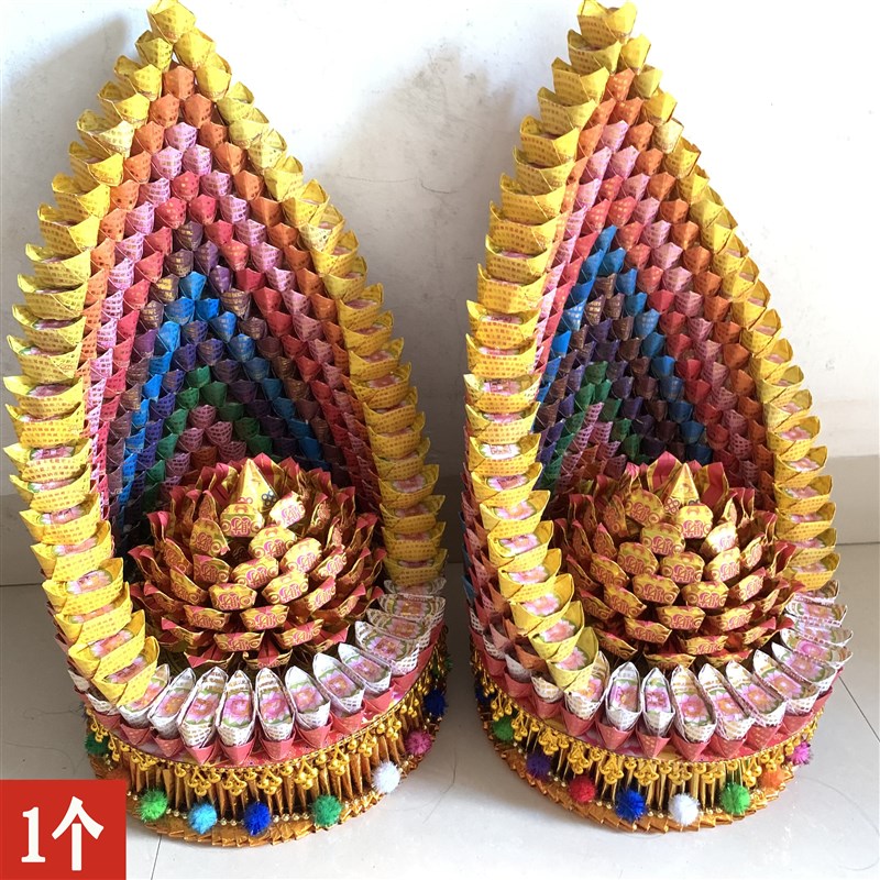 彩色印刷纸特色手工艺品折纸品九色大元宝座文化用品莲花图案1个