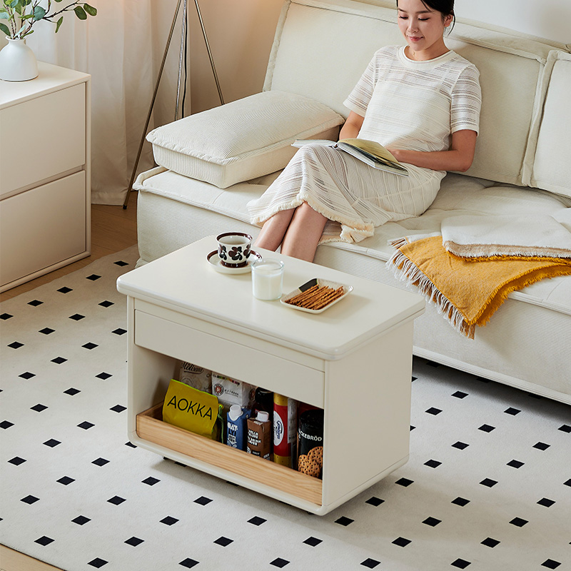 折叠边几小推车奶油风可移动迷你小户型桌子简约客厅茶几沙发边柜