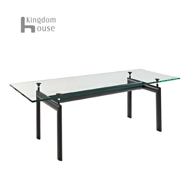 中古包豪斯设计师LC6餐桌柯布西耶钢化玻璃办公桌长方形洽谈桌子