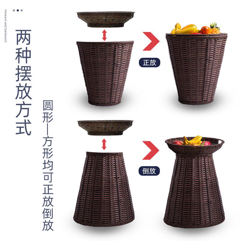 超市堆头水果展示篮仿藤编织收纳陈列筐方形圆形果蔬货架托盘塑料