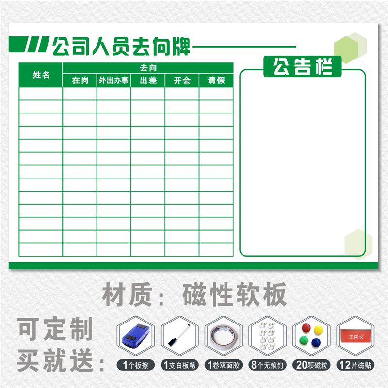 人员去牌软板考勤状态公示表磁性易擦公司车间生产质量管理板