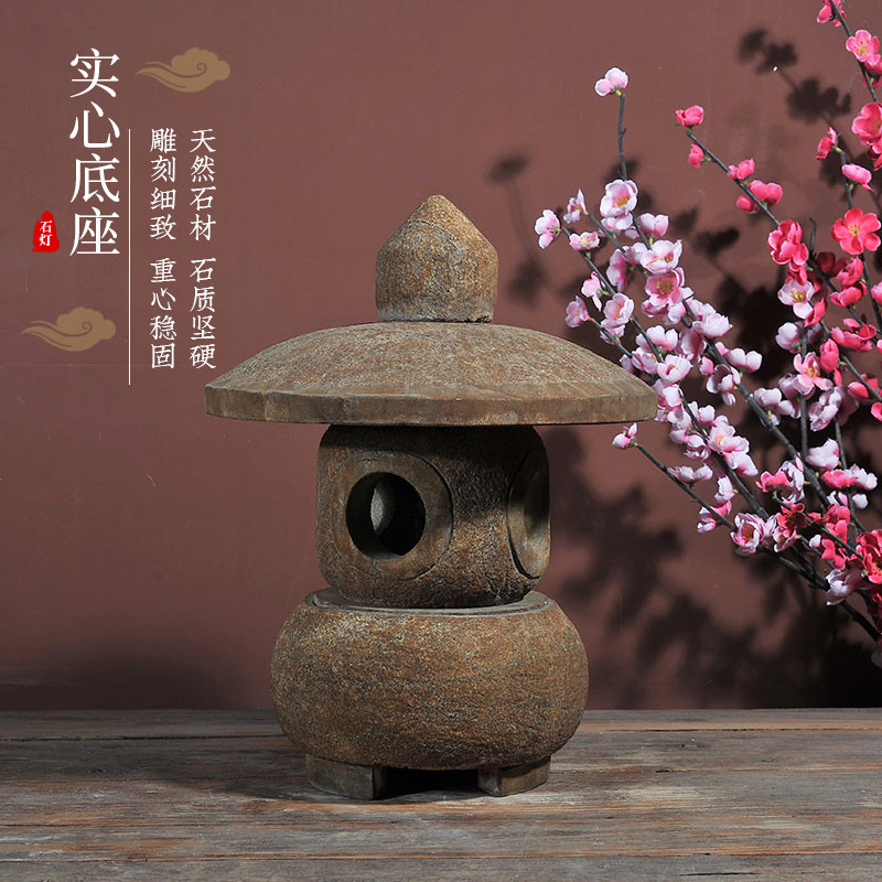 石笼庭院中式户外室内草坪园林天然青石太阳能日式造景