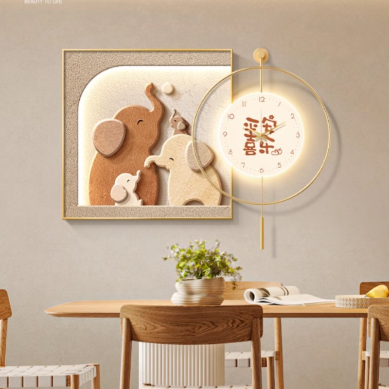 象餐厅画挂钟现代简约背景墙壁画侘寂风钟表挂画