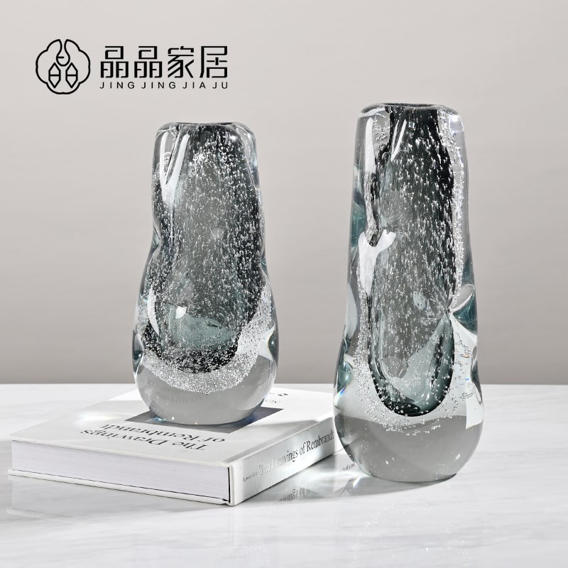 现代简约加厚灰色点点气泡玻璃花瓶细口精致样板房