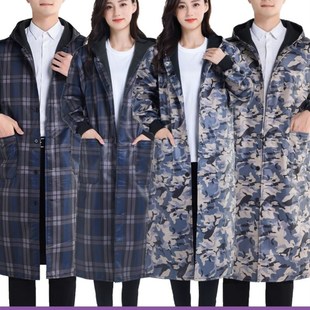 特大码加绒过膝加长款工作服女冬天长袖外套厨房围裙加厚水罩衣