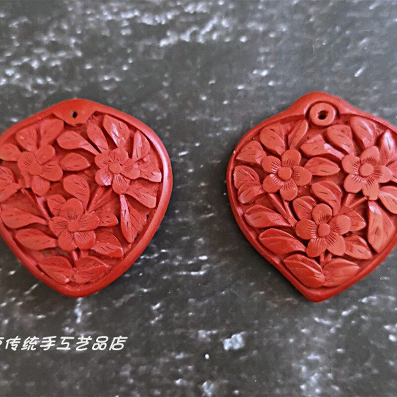 燕京八绝特色礼品老货天然漆漆器剔红手工老雕漆挂坠吊坠项链