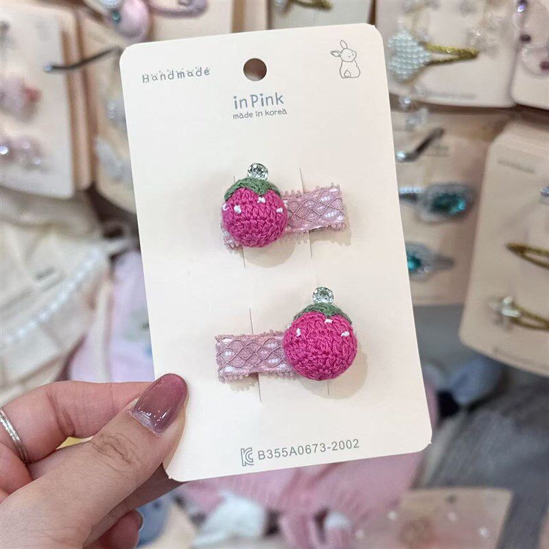 3.9韩国inpink儿童发饰2025春新款手工水果草莓樱桃全包发夹边夹