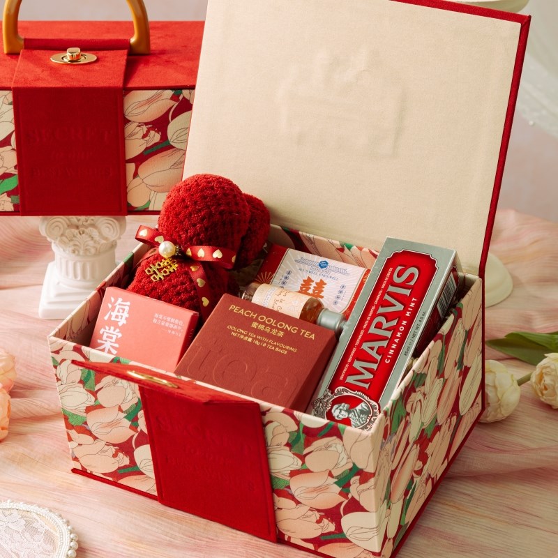 伴手礼盒郁金香绒布手提盒婚礼伴娘伴手礼盒子空盒生日礼品包装盒