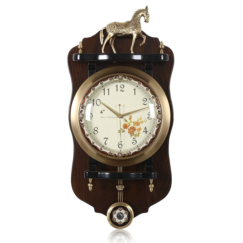 TQJ欧式实木客厅挂钟时钟单面挂表卧室静音钟表大象黄铜石英钟