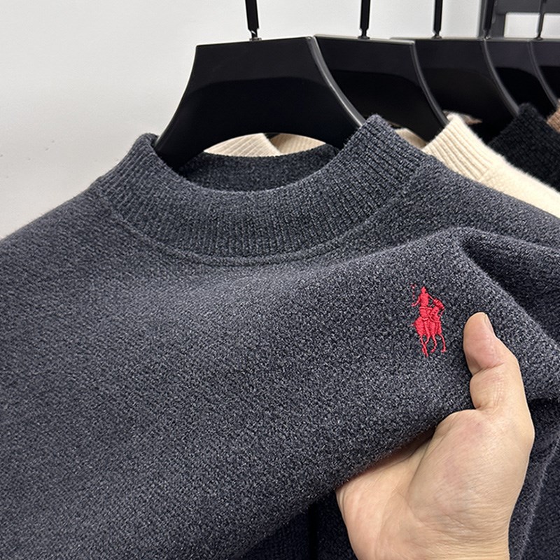 高端一体绒雪尼尔毛衣男士加绒加厚保暖半高领冬季套头针织打底衫