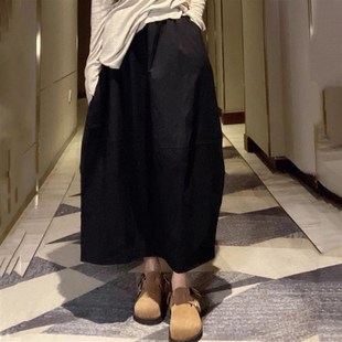 胖mm黑色加厚半身裙女秋冬时尚洋气遮跨显瘦a字裙宽松休闲花苞裙