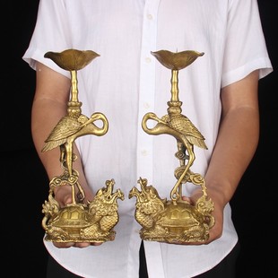 铜龙龟烛台 铜仙鹤烛台摆件 铜蜡台 龙凤铜蜡台婚庆 铜烛台摆件