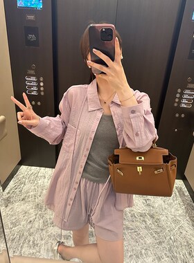 NAZ那子大码2024夏季新款宽松大版胖mm薄款休闲防晒衬衫短裤套装