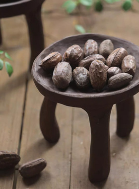 侘寂风实木三脚托盘复古装饰果盘摆件民宿玄关小茶几家用木凳矮凳