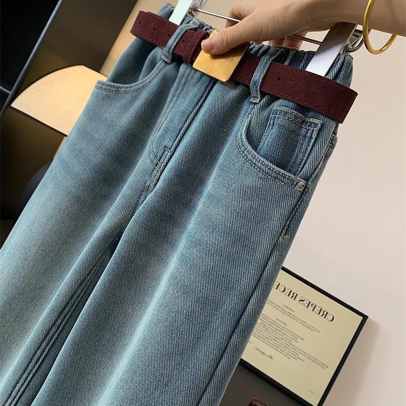 女童直筒加绒牛仔裤冬中大童装一体绒休闲长裤喇叭阔腿裤百搭宽松,童装/婴儿装/亲子装,儿童牛仔裤,淘宝优惠券,粉丝福利购,淘宝优惠卷