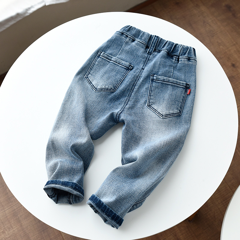 儿童纯棉牛仔裤 男童女童休闲弹力长裤  中小童 软牛仔挽边裤子