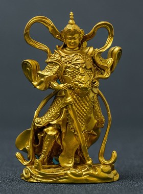 简修行韦驼菩萨摆件伽蓝关公韦陀佛像纯黄铜像精致禅意文创礼物品