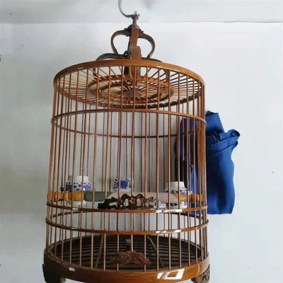 鸟笼子竹制鸟笼画眉笼小鼓底老竹皮料紫竹鼓底精品平顶画眉鸟笼子