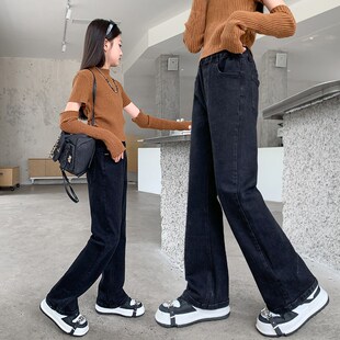 女童牛仔裤春秋款儿童大童秋季长裤女孩直筒修身裤子12岁洋气秋装