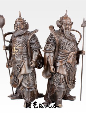 铜艺坊 纯铜门神摆件大号尉迟恭秦琼铜像左右护法家居客厅装饰