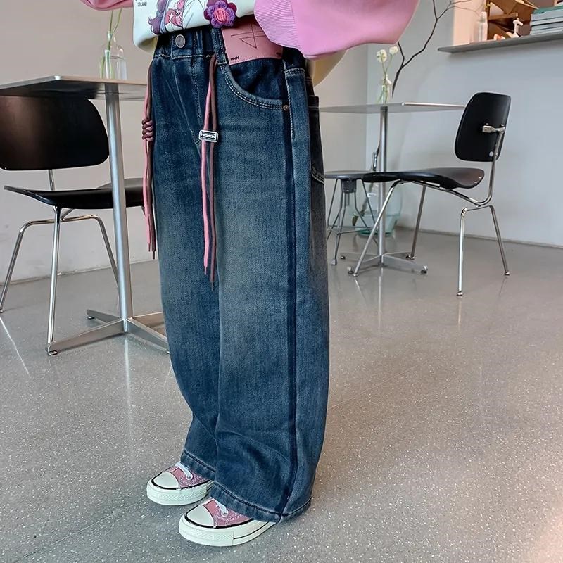 女童加绒牛仔裤冬装2024新款洋气儿童秋冬款加厚裤子小女孩休闲裤