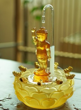 琉璃浴佛太子佛像工具套装九龙吐水莲花盆浴佛节用品流水摆件家用