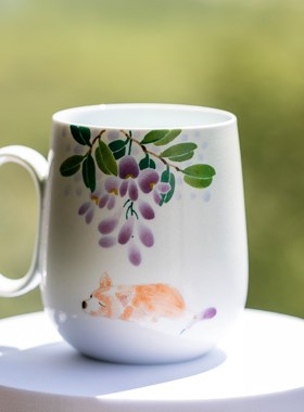 山水间躺狗釉下彩手绘杯陶瓷马克杯可爱高颜值治愈系礼品杯子女男