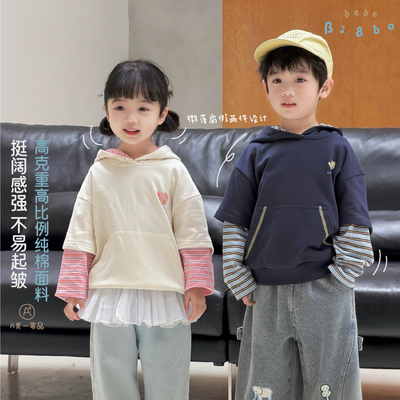 【BI8BO】2026春季新款休闲儿童条纹撞色卫衣 36036