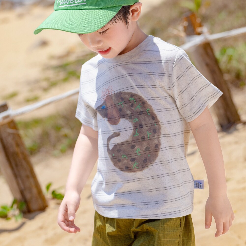 36220bi8bo2026夏季新款儿童短袖休闲韩版宽松潮款小狗条纹T恤