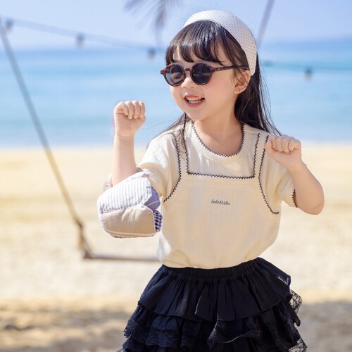 36152bi8bo2026夏季新款女童韩版T恤宽松可爱清新曲牙工艺假两件