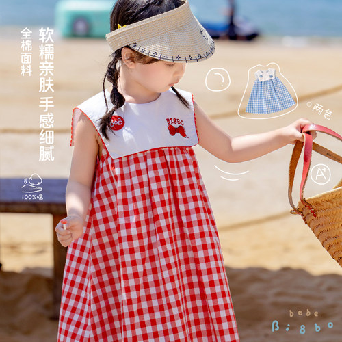 【专柜买手珠珠】36136bi8bo夏季女童田园风透气韩版童趣格纹裙