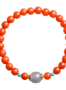 晴曛红霞 南红和田玉手串灵蛇献瑞冰红新手链招财转运本命年礼物