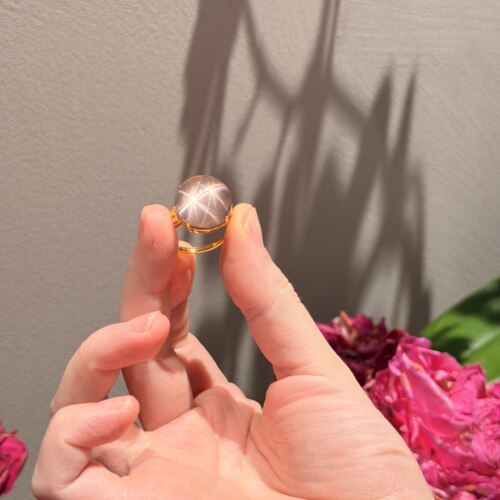晴曛925银冰透桃桃 粉水晶大蛋面水晶戒指
