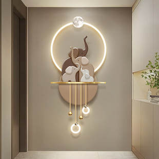 大象玄关装 发光壁画 饰画奶油侘寂风走廊尽头立体led挂画寓意好