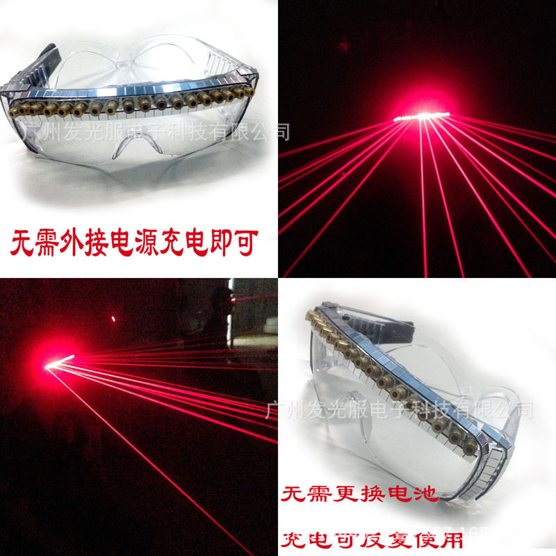 LED演出服舞台道具夜场红色激光眼镜LED发光应援镭射闪光幻彩炫彩