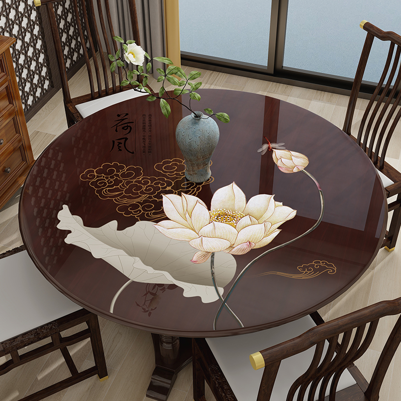 实木大圆桌桌布防水防油圆形餐桌垫茶几垫PVC软玻璃中式透明桌垫