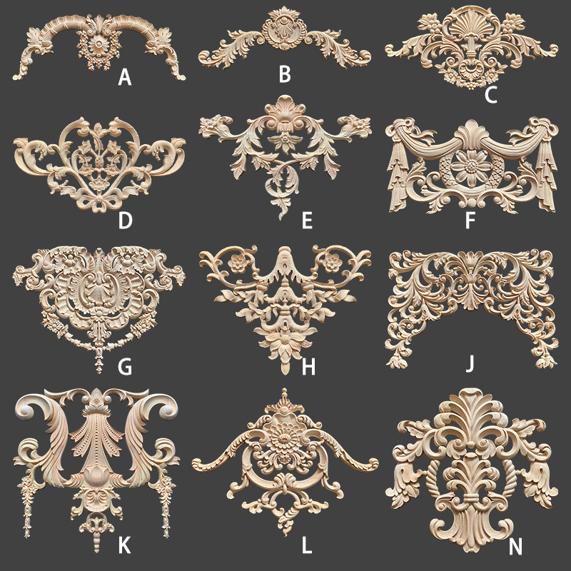 东阳木雕实木雕刻欧式贴花背景护墙柜门装饰角花法式婚礼雕花配件
