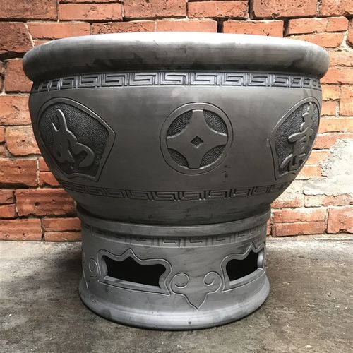 文字雕刻鱼缸80cm直径超大号鱼缸荷花缸陶瓷鱼缸黑陶泥盆养金鱼缸