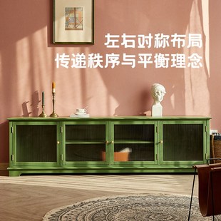 轻奢小户型黑色地柜 实木电视柜客厅家用收纳储物柜一体落地美式