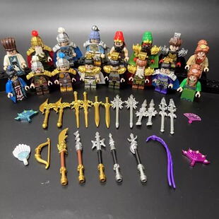 国潮三国演义五虎上将关羽赵云张飞人仔儿童益智拼装积木玩具礼物